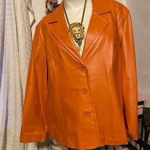 Beautiful vintage plus size  orange leather blazer